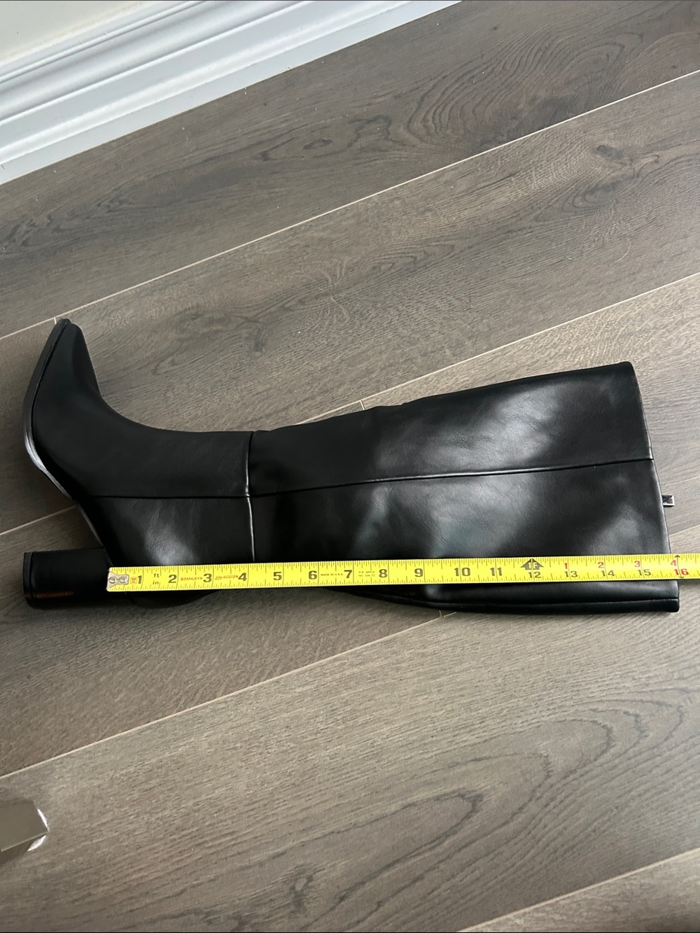Black Faux Leather Knee High Pointed Toe Block Heel Boots Size 7 NWOT - Picture 12 of 16